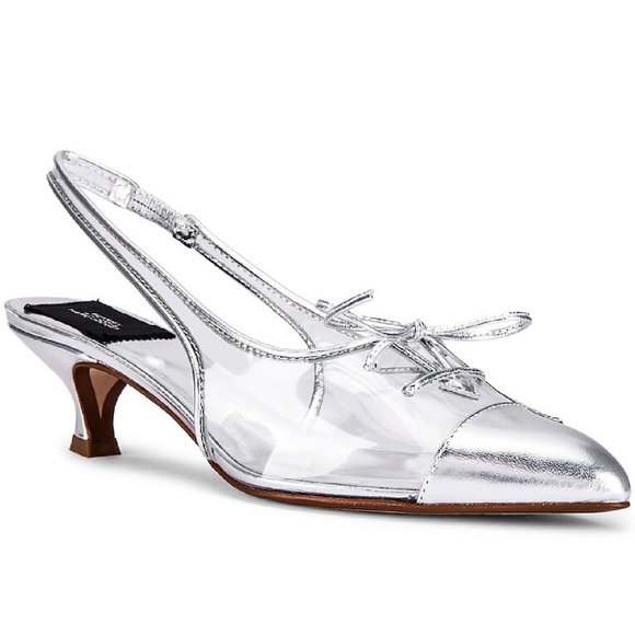 MARC JACOBS Women's Slingback Kitten-Heel Pumps Silver Clear Pointed Toe Shoes - Picture 9 of 16